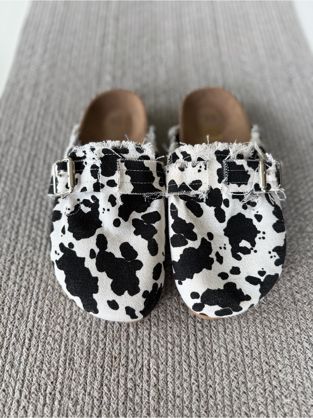 Cow Print Canvas Slip On Slides Mules Clogs in Black and White Size 38